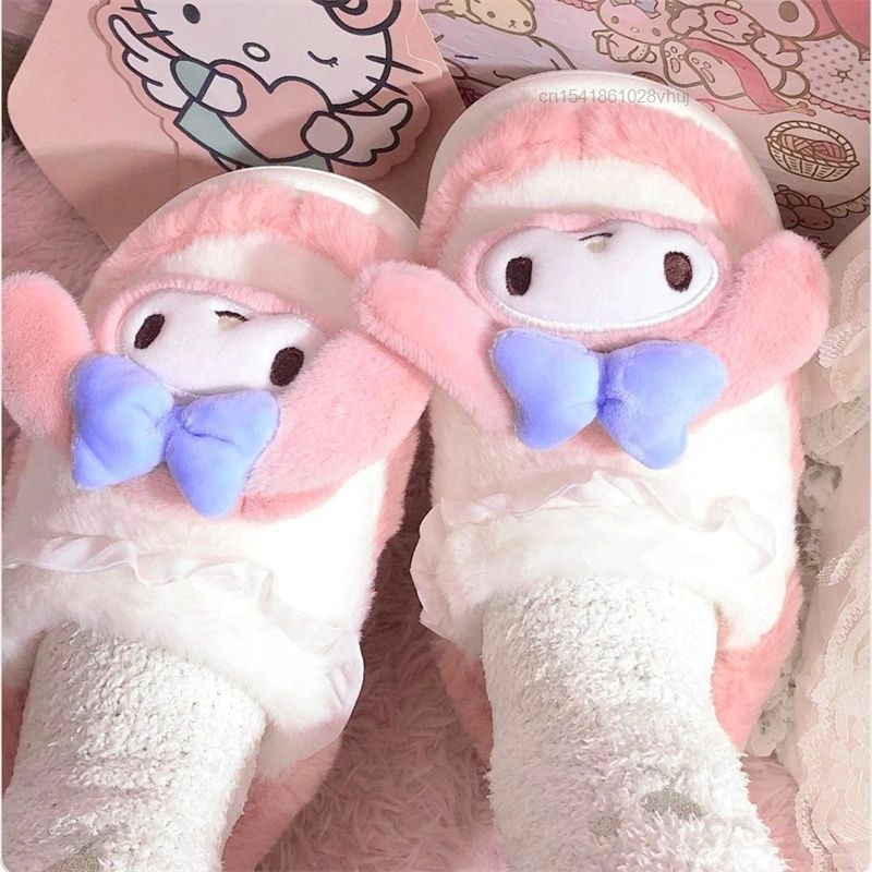 Sanrio Hello Kitty My Melody Plush Home Slippers Women Winter Warm Closed Fluffy Fur Slippers Cute 1 - My Melody Plush