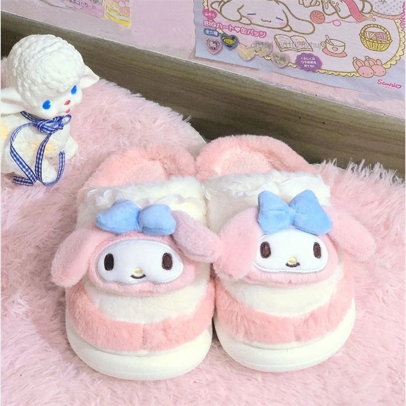 Sanrio Hello Kitty My Melody Plush Home Slippers Women Winter Warm Closed Fluffy Fur Slippers Cute 2 - My Melody Plush