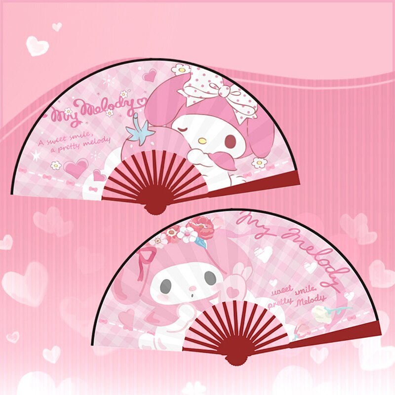 Sanrio Kuromi Folding Fan Cinnamoroll My Melody Cartoon Silk Cloth Folding Fan Female Fan Home Decoration 2 - My Melody Plush