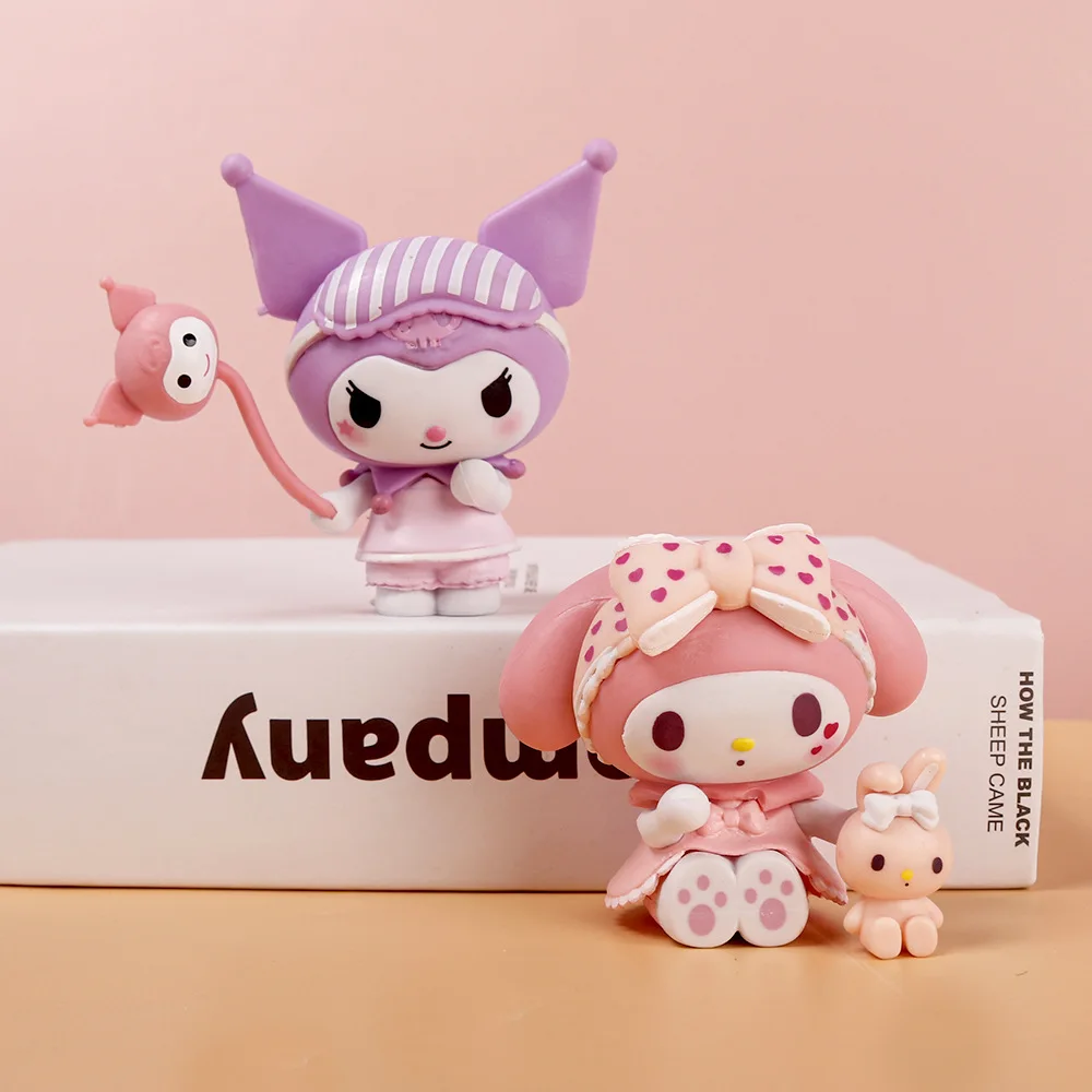 6Pcs Set Sanrio Anime Figure Pajamas Sweetheart Kawaii Kuromi My Melody Doll action Cute Decoration Toys 4 - My Melody Plush