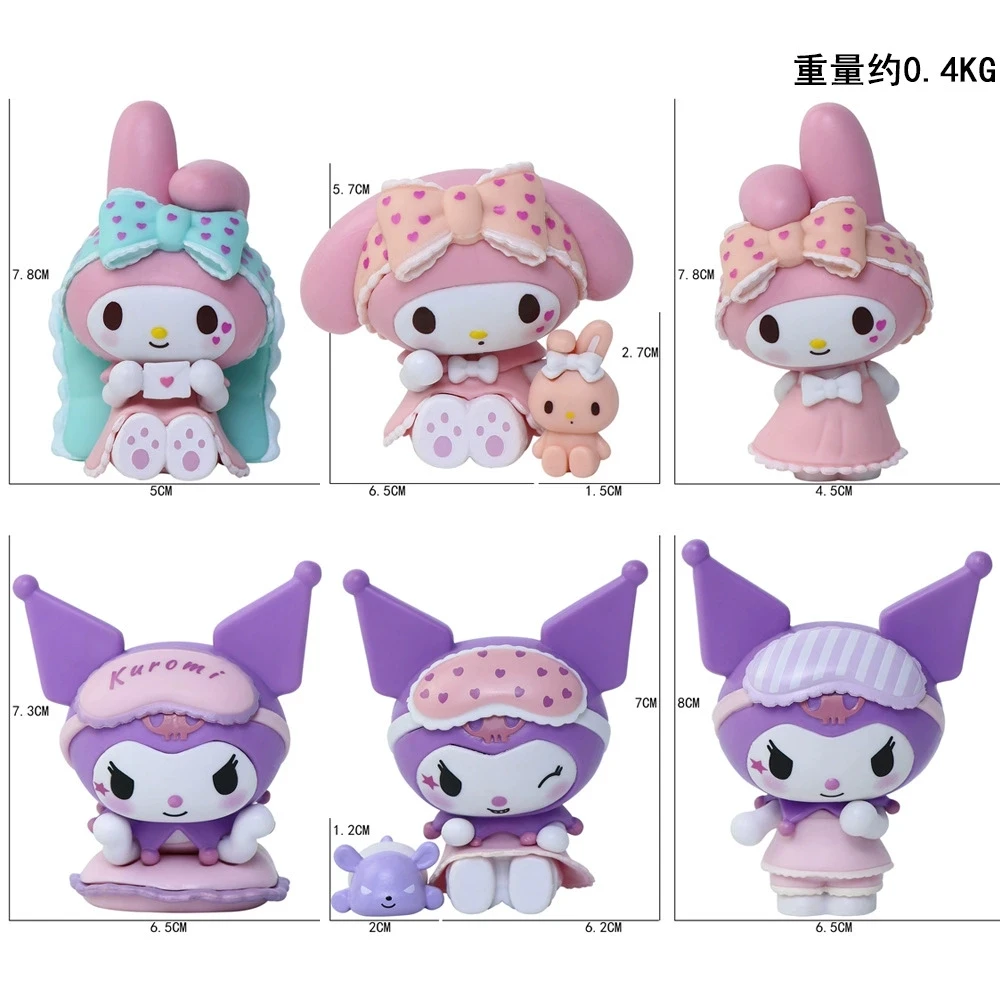 6Pcs Set Sanrio Anime Figure Pajamas Sweetheart Kawaii Kuromi My Melody Doll action Cute Decoration Toys 5 - My Melody Plush