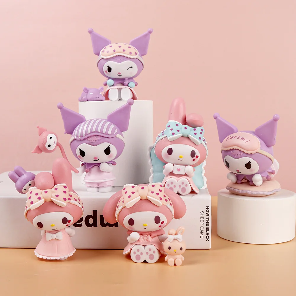 6Pcs Set Sanrio Anime Figure Pajamas Sweetheart Kawaii Kuromi My Melody Doll action Cute Decoration Toys - My Melody Plush