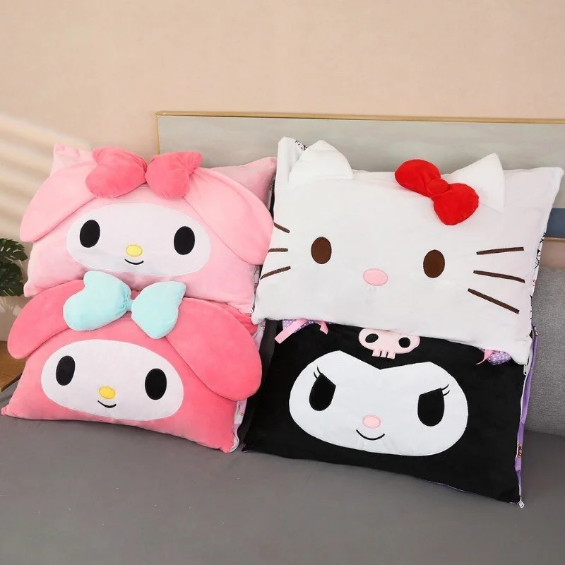 Kawaii Cartoon Pattern Print Pillowcase Sanrioed My Melody Kuromi Cinnamoroll Purin Dog Cute Anime Student Dormitory 3 - My Melody Plush