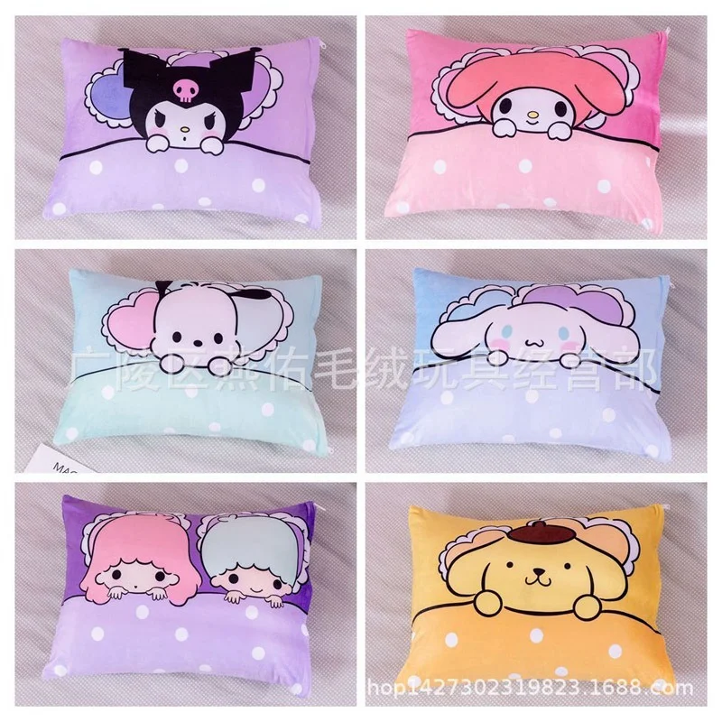 Kawaii Cartoon Pattern Print Pillowcase Sanrioed My Melody Kuromi Cinnamoroll Purin Dog Cute Anime Student Dormitory - My Melody Plush