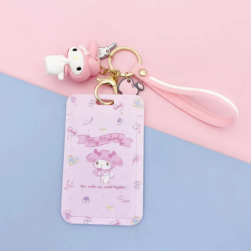 Kawaii Sanrio Cinnamoroll My Melody Anime Keychain Pendant Purin Dog Cat Cute Card Holder Plastic Lanyard - My Melody Plush