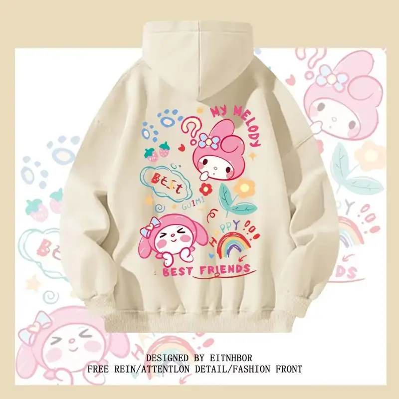Kawaii Sanrio My Melody Printing Hooded Sweatshirt Anime Cute Cartoon Women Versatile Loose Autumn Winter Jacket - My Melody Plush