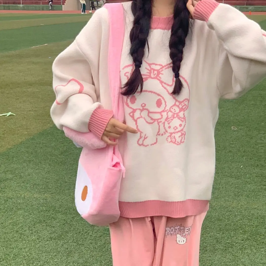 Kawaii Sanrios Sweater Sweet Cute Student Pullover Knit Top Anime Kuromi Cinnamoroll My Melody Cute Cartoon - My Melody Plush