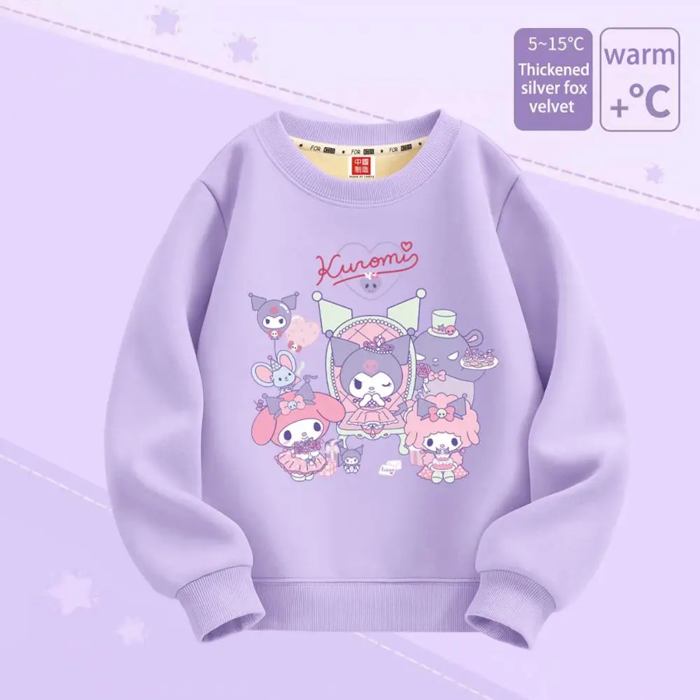 Miniso Kawaii Anime Kuromi My Melody Girl Sweatshirt 2023 Winter Silver Fox Velvet Sweater Fashion Children 1 - My Melody Plush