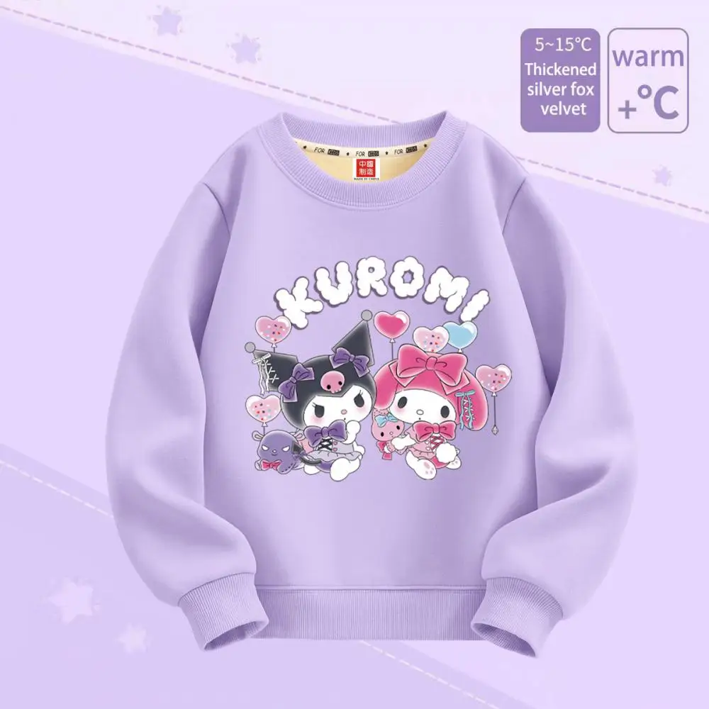 Miniso Kawaii Anime Kuromi My Melody Girl Sweatshirt 2023 Winter Silver Fox Velvet Sweater Fashion Children 2 - My Melody Plush