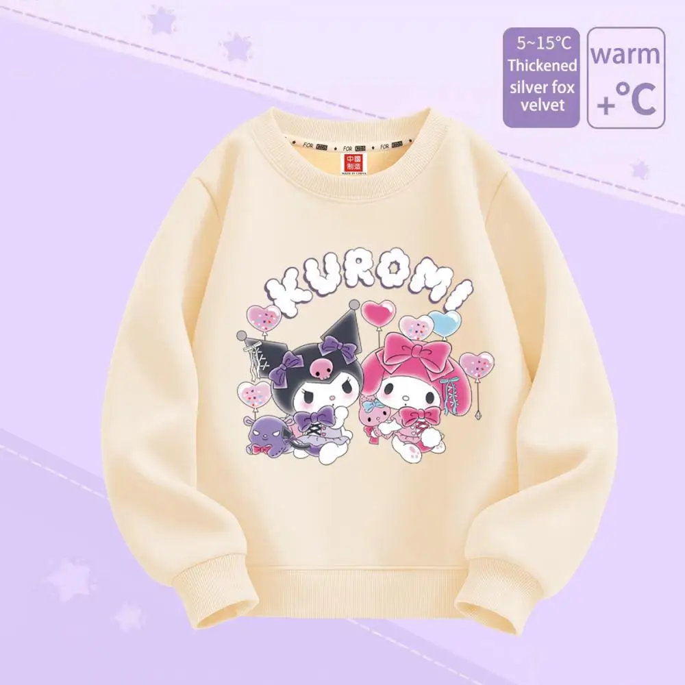 Miniso Kawaii Anime Kuromi My Melody Girl Sweatshirt 2023 Winter Silver Fox Velvet Sweater Fashion Children 5 - My Melody Plush