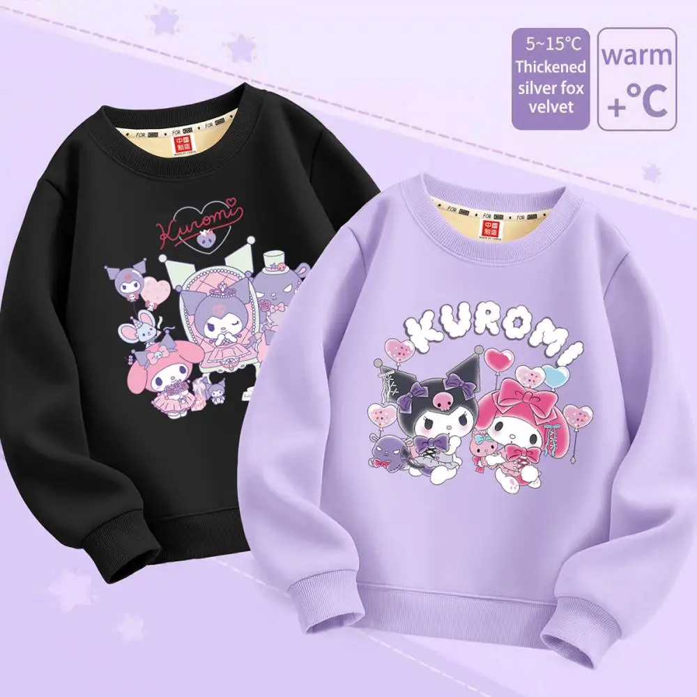Miniso Kawaii Anime Kuromi My Melody Girl Sweatshirt 2023 Winter Silver Fox Velvet Sweater Fashion Children - My Melody Plush