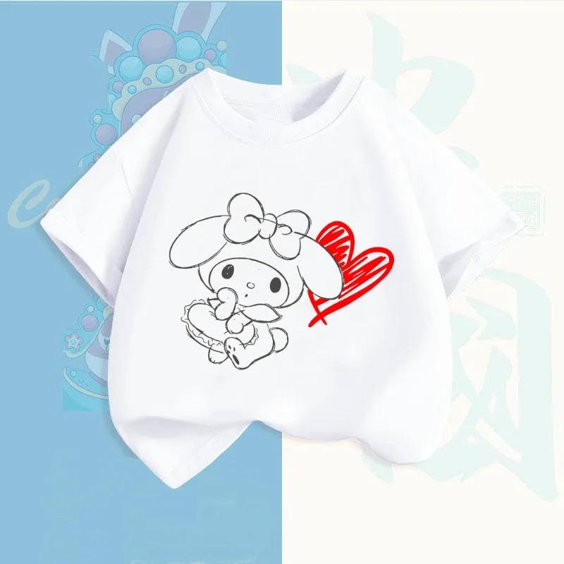 My Melody Summer Children T Shirt Sanrio Anime Cartoons Casual Clothes Girl Boy Short Sleeve Tops 2 - My Melody Plush