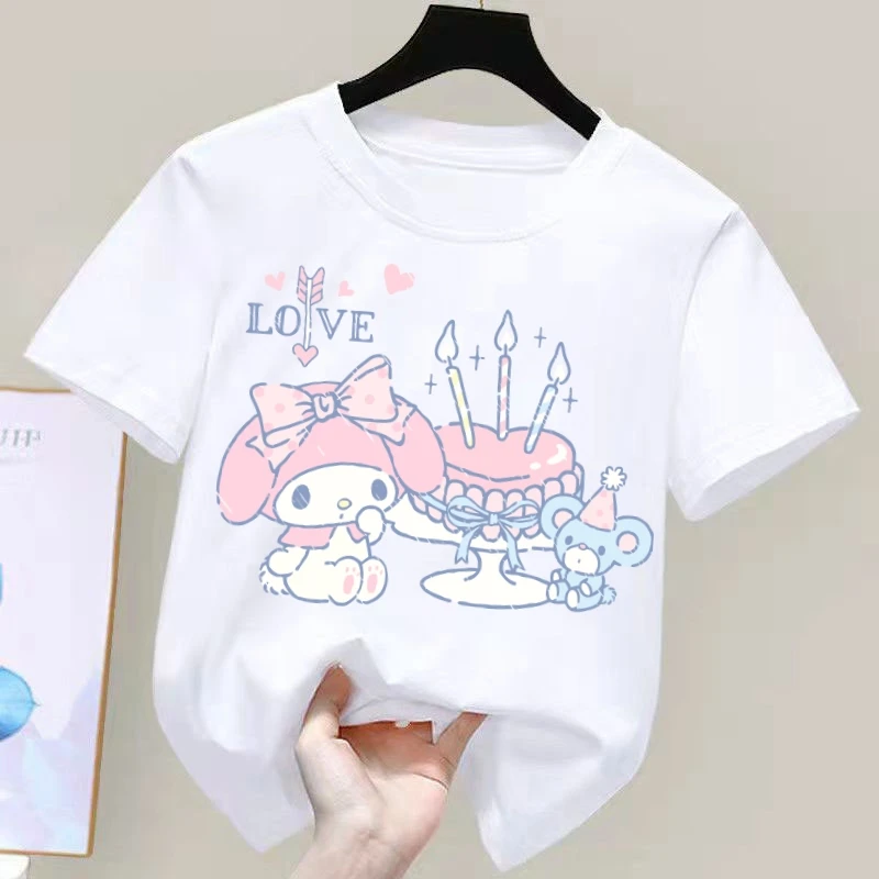 My Melody Summer Children T Shirt Sanrio Anime Cartoons Casual Clothes Girl Boy Short Sleeve Tops 3 - My Melody Plush