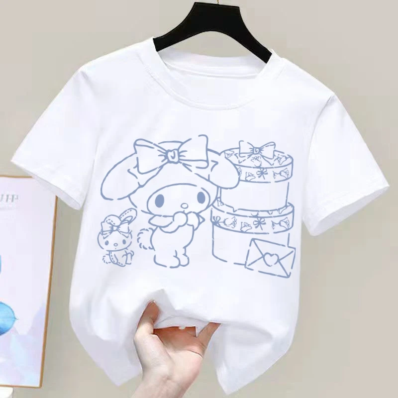My Melody Summer Children T Shirt Sanrio Anime Cartoons Casual Clothes Girl Boy Short Sleeve Tops 4 - My Melody Plush