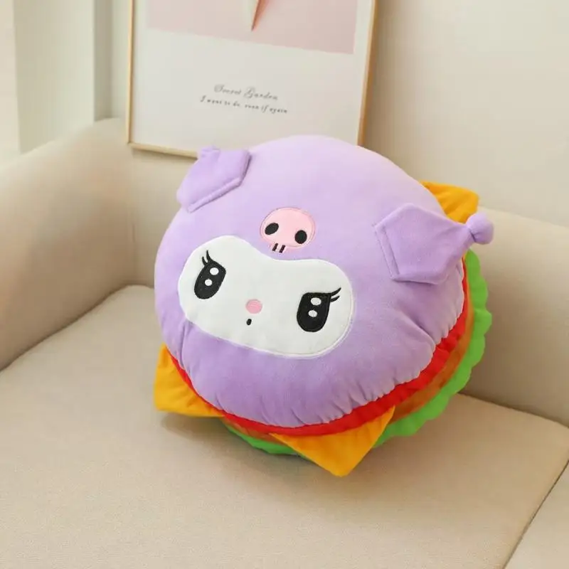 Sanrio Cartoon Japanese My Melody Cinnamoroll Pom Pom Purin Kuromi Hamburger Shape Pillow Cushion Plush Toy 1 - My Melody Plush