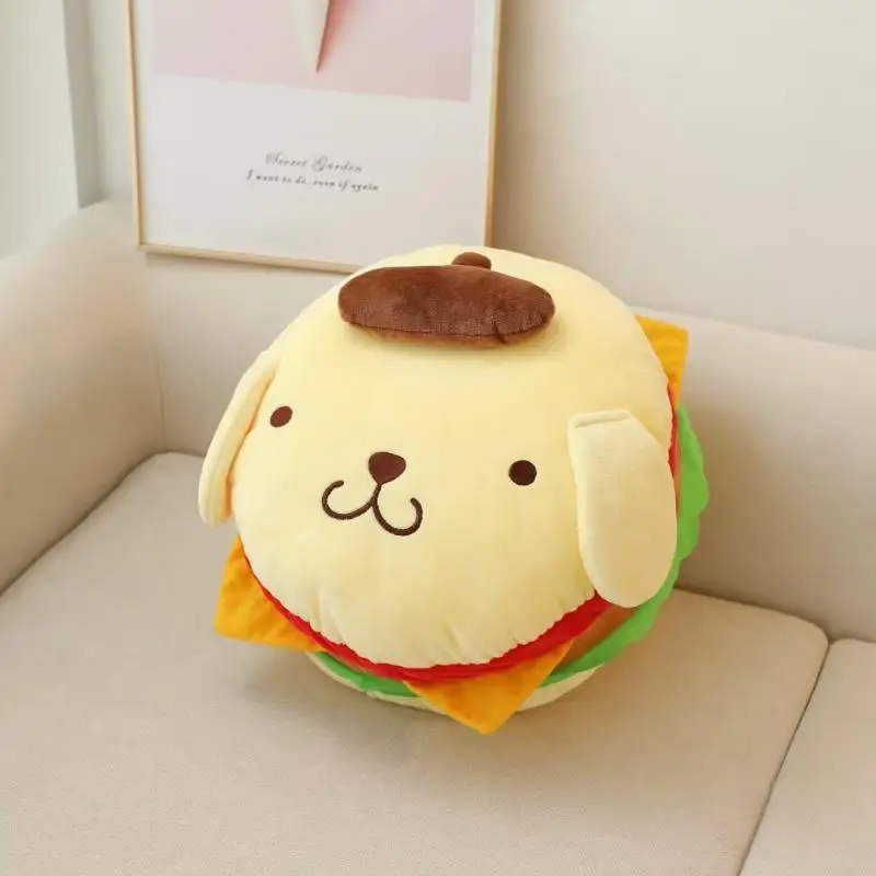 Sanrio Cartoon Japanese My Melody Cinnamoroll Pom Pom Purin Kuromi Hamburger Shape Pillow Cushion Plush Toy - My Melody Plush