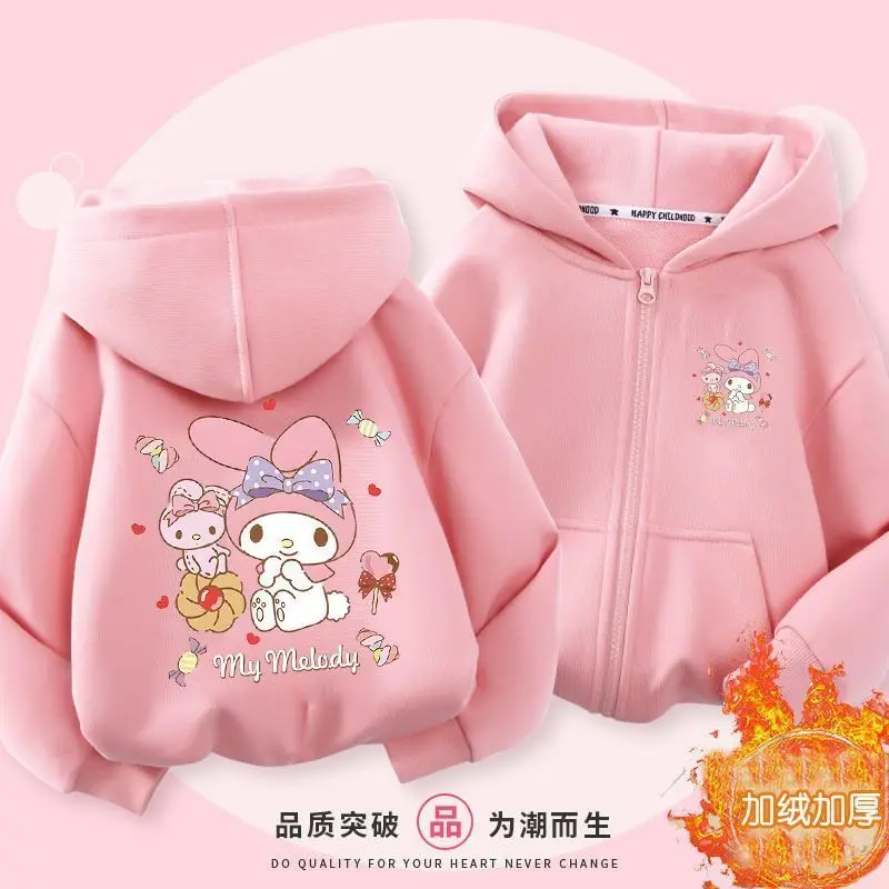 Sanrio Cinnamoroll Pink Series Children Hoodie Kawaii Animation My Melody Wintertime Thicken Fashion Sport Coat Kid - My Melody Plush