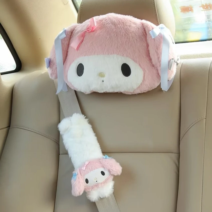 Sanrio Cute My Melody Car Seat Headrest Seat Belt Cover Kawaii Soft Comfortable Back Cushion Pillow 1 - My Melody Plush