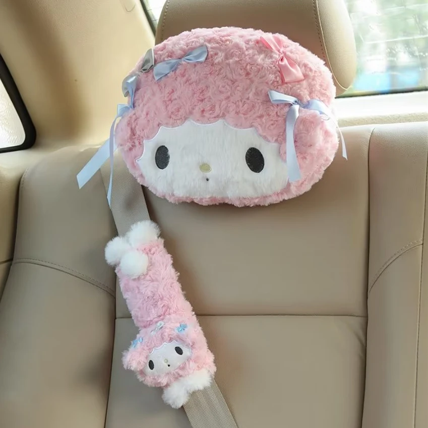 Sanrio Cute My Melody Car Seat Headrest Seat Belt Cover Kawaii Soft Comfortable Back Cushion Pillow 2 - My Melody Plush