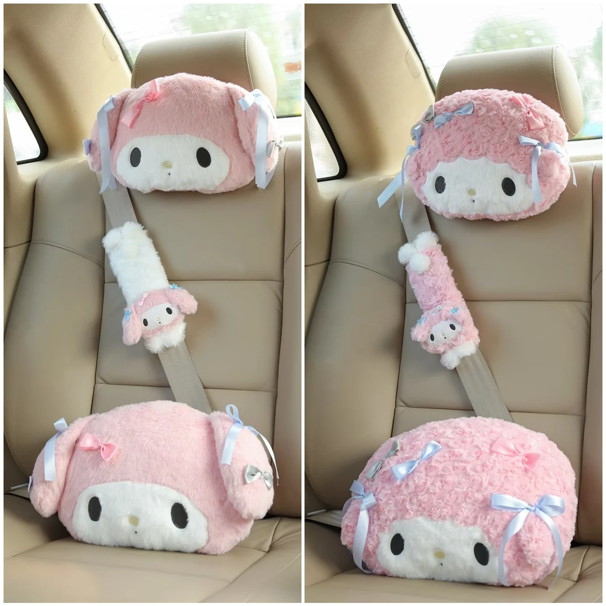 Sanrio Cute My Melody Car Seat Headrest Seat Belt Cover Kawaii Soft Comfortable Back Cushion Pillow - My Melody Plush