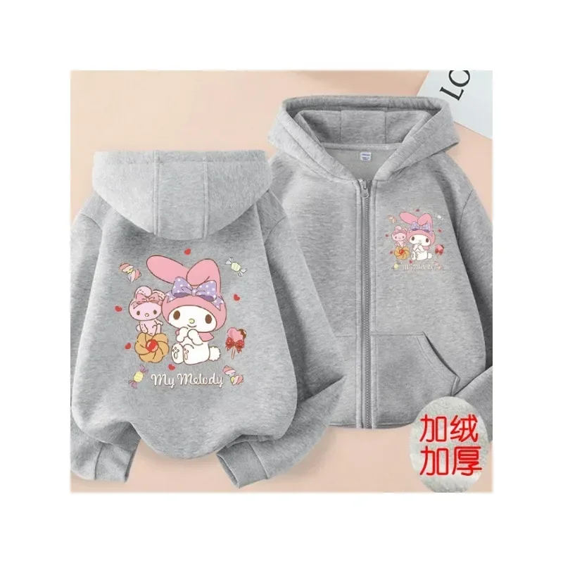 Sanrio Kuromi Kids Sweatshirt Jacket Female Kawaii My Melody Anime Parent child Cardigan Zipper Hooded Top 1 - My Melody Plush