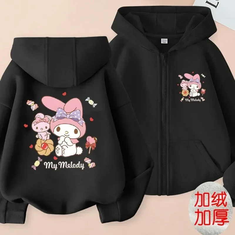Sanrio Kuromi Kids Sweatshirt Jacket Female Kawaii My Melody Anime Parent child Cardigan Zipper Hooded Top - My Melody Plush
