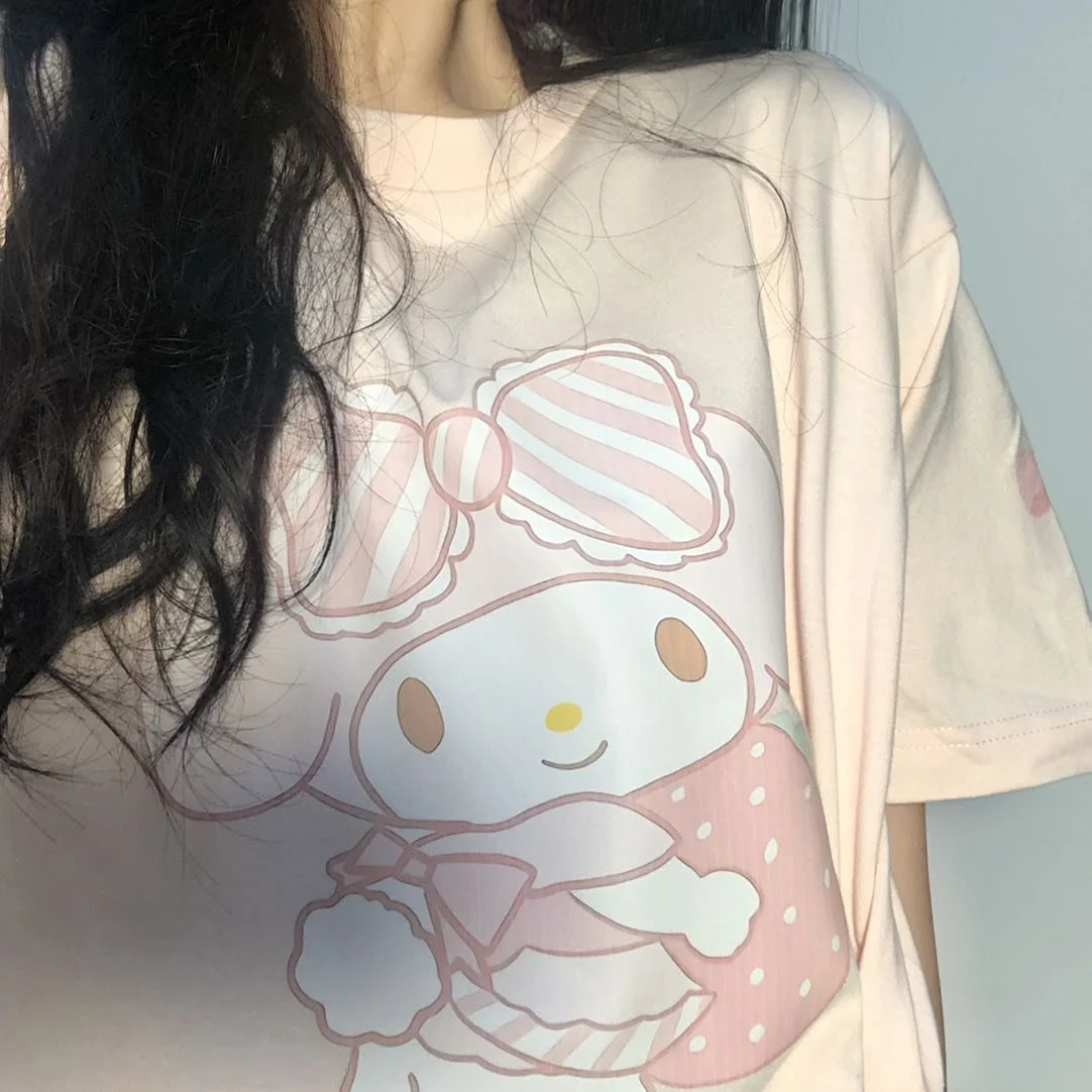 Sanrio My Melody Print Cute Kawaii T shirt Top Loose Cotton T Shirt Women Tees Y2k 1 - My Melody Plush