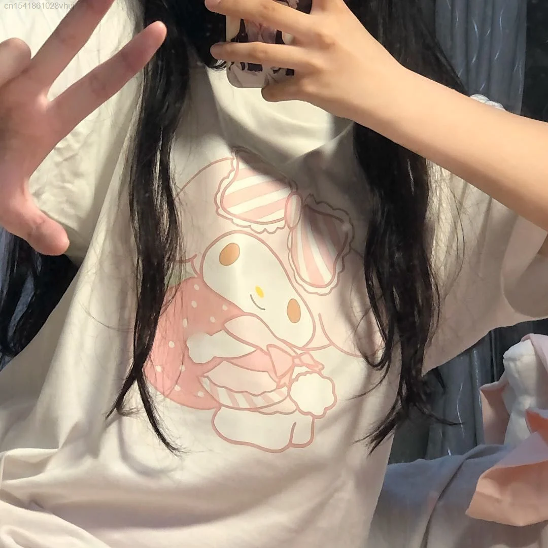 Sanrio My Melody Print Cute Kawaii T shirt Top Loose Cotton T Shirt Women Tees Y2k 2 - My Melody Plush
