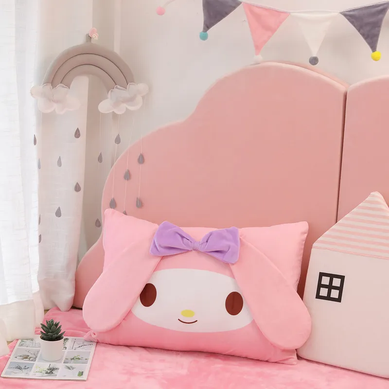 Sanrioed Anime Kawaii My Melody Cinnamoroll Kuromi Kt Cat Pillowcase Cartoon Cute Soft Plushie Detachable Pillow - My Melody Plush