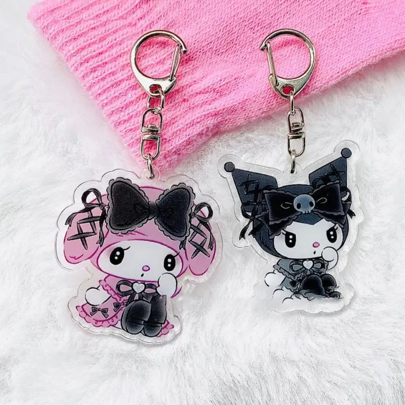 Sanrioed Cute Kawaii Cartoon 10cm Kuromi My Melody Dark Wind Acrylic Bag Pendant Couple Keychain Acrylic 1 - My Melody Plush