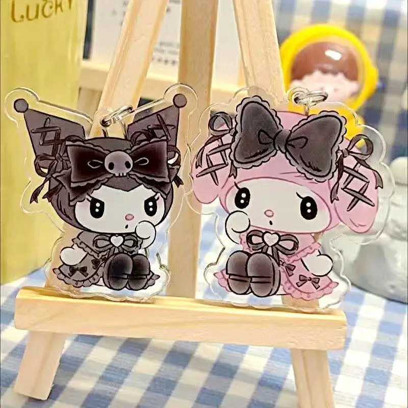 Sanrioed Cute Kawaii Cartoon 10cm Kuromi My Melody Dark Wind Acrylic Bag Pendant Couple Keychain Acrylic 4 - My Melody Plush