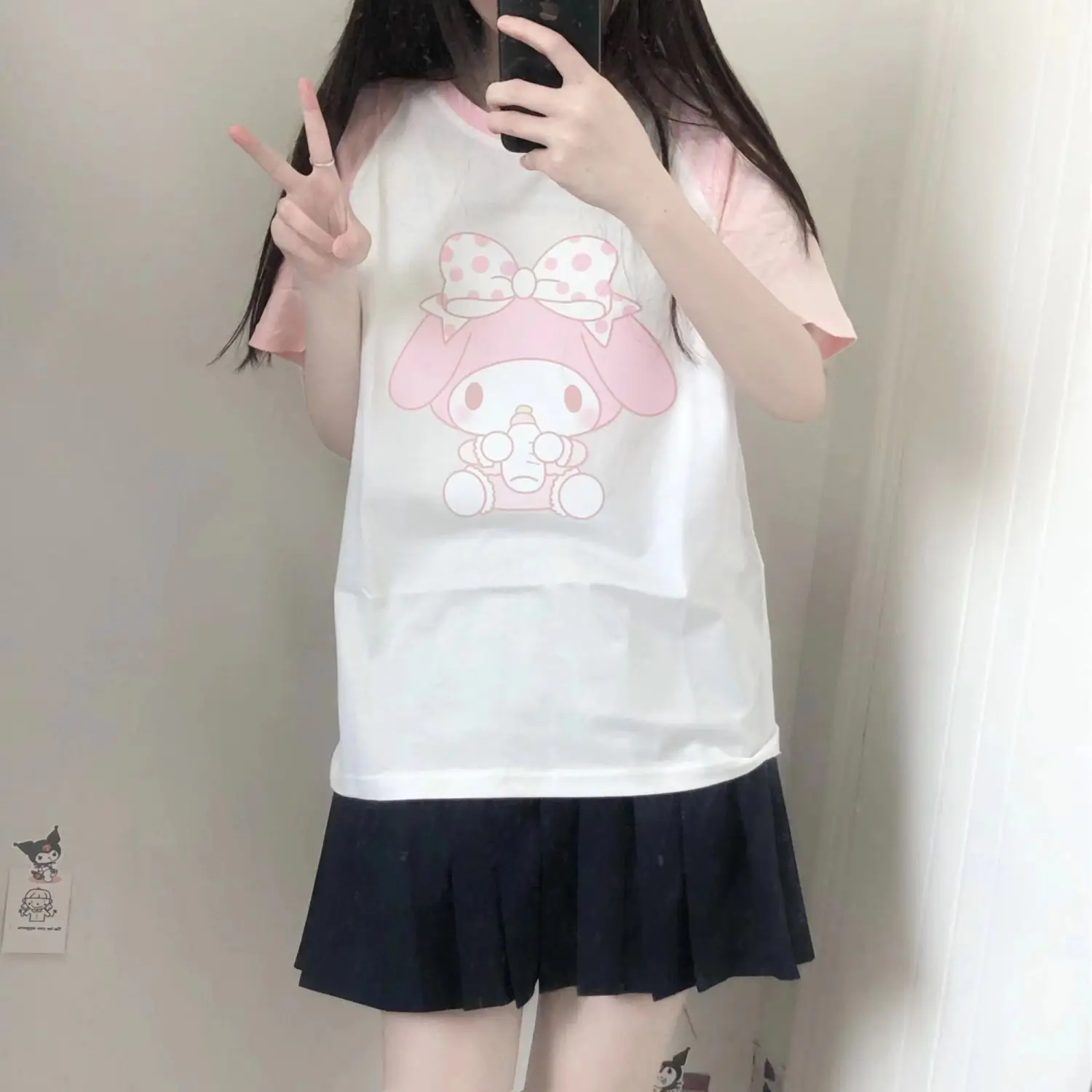 Sanrios Kawaii Anime My Melody Cute Cartoon Short sleeved T shirt Women Summer New Color Matching 1 - My Melody Plush