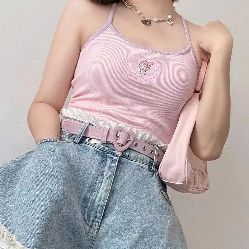 Summer New Ins Kawaii Sanrio My Melody Short Paragraph Bottoming Shirt Sexy Cute Girls Slim Thin 1 - My Melody Plush