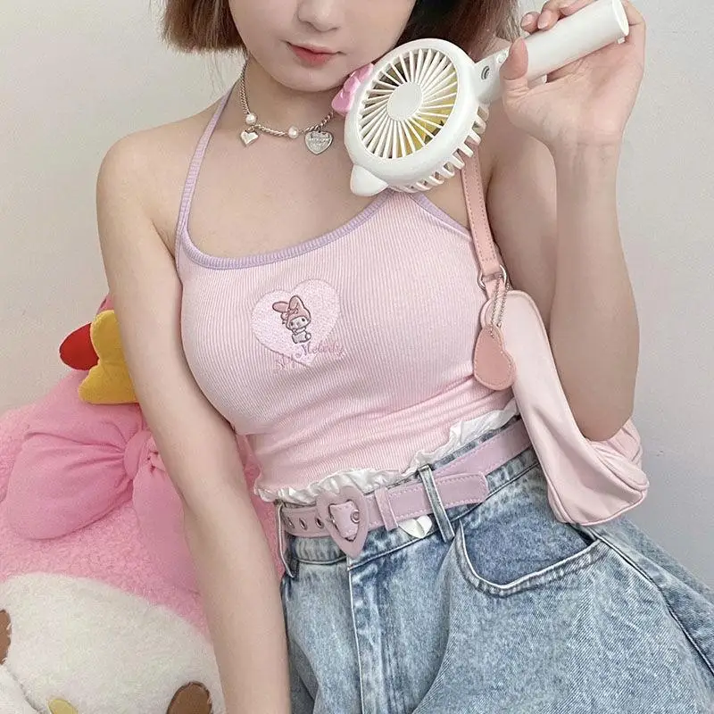 Summer New Ins Kawaii Sanrio My Melody Short Paragraph Bottoming Shirt Sexy Cute Girls Slim Thin 3 - My Melody Plush